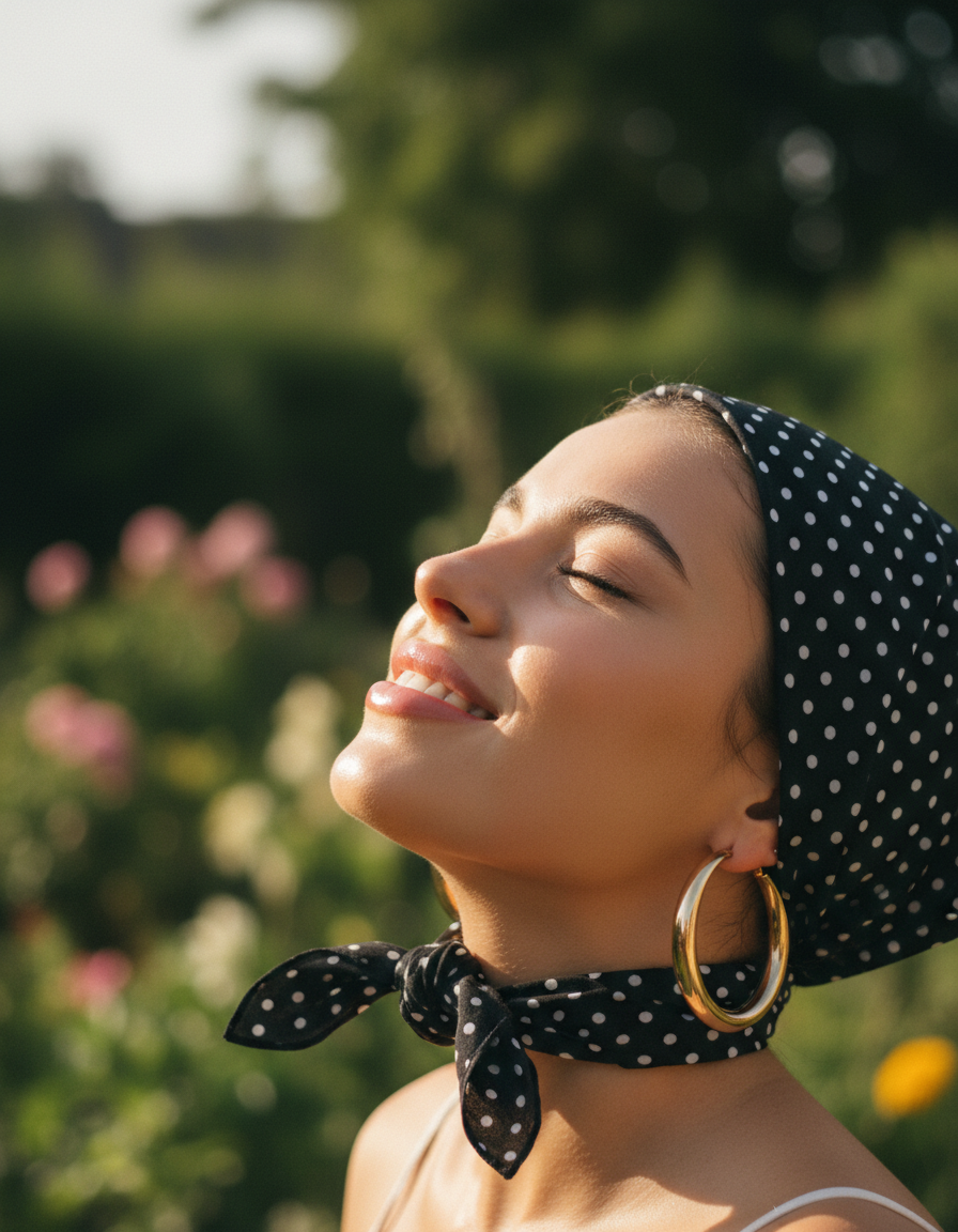 Person with glossy hydrated lips in bright sunlight