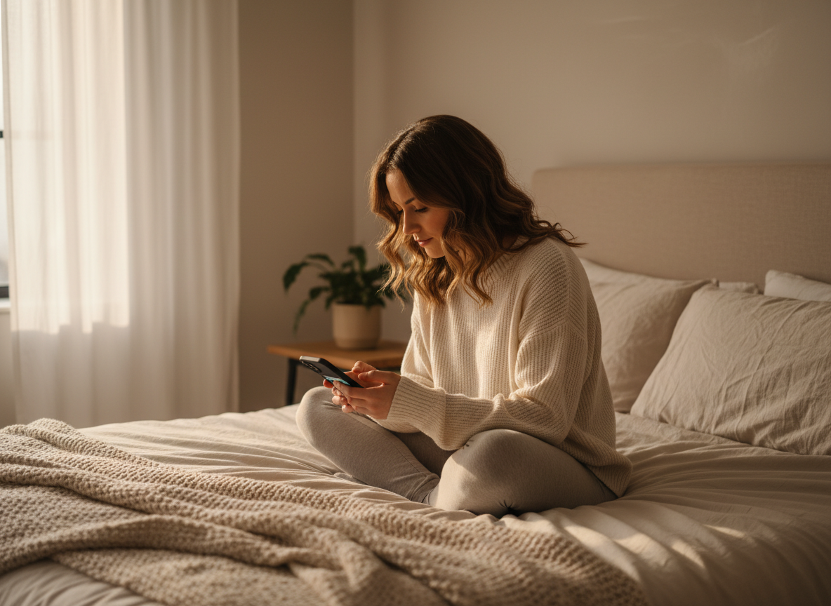 Person answering a skin quiz on a smartphone
