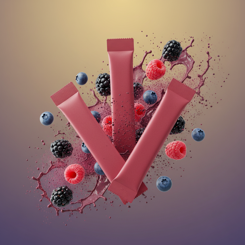 Sachets with berries and powder burst
